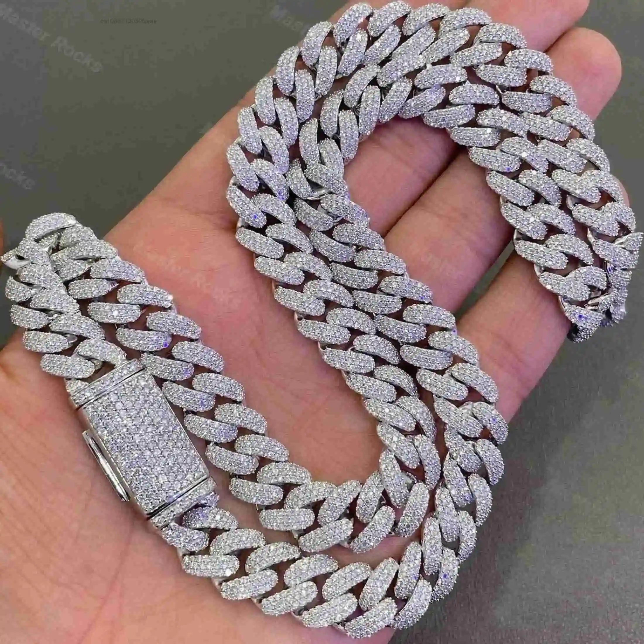 12MM 3rows Vvs Moissanite Studded Miami Cuban Link Chain 925 Sterling Silver Moissanite Iced out Cuban Chain