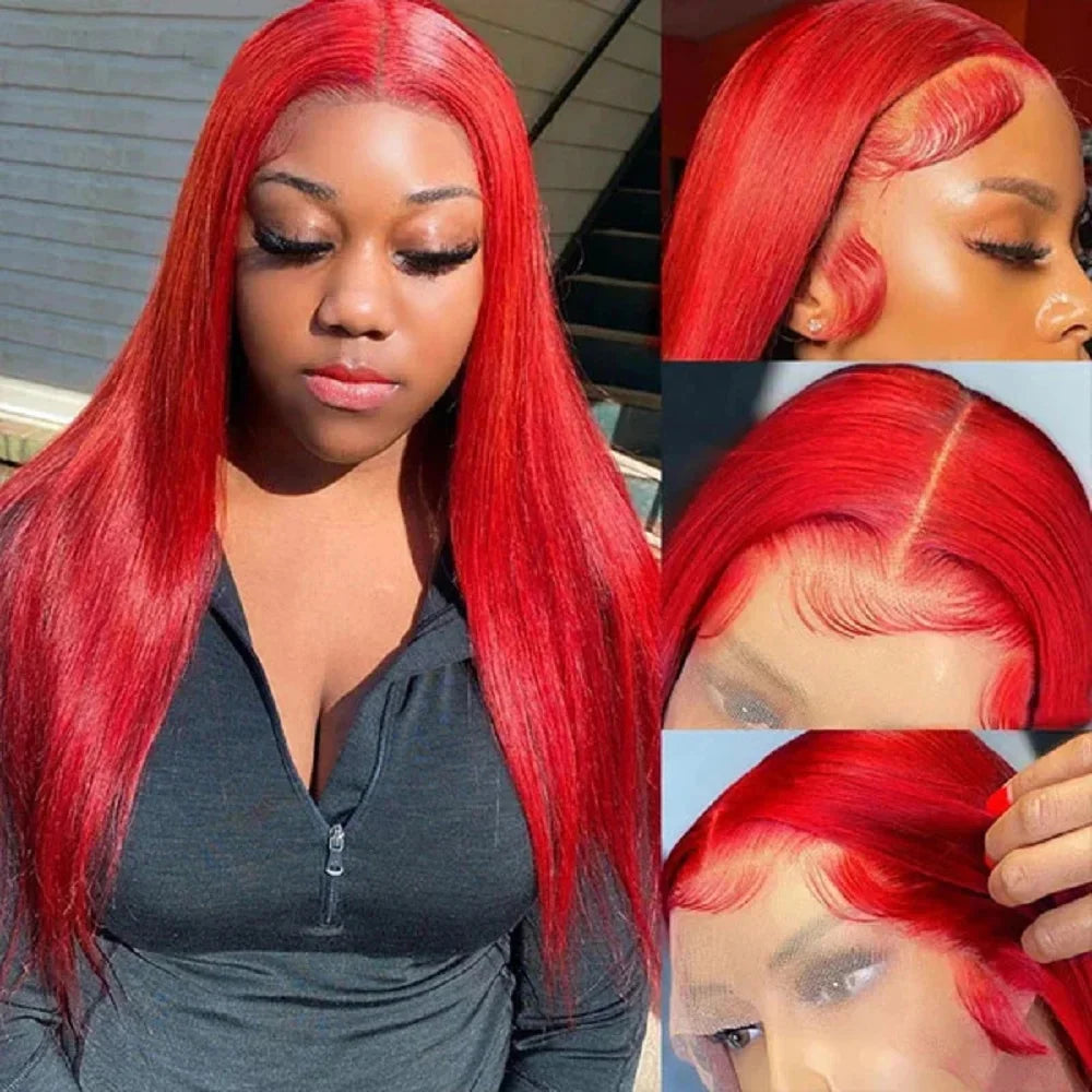 30 40 Inch Brazilian Hot Red 13x6 HD Lace Front Wigs Human Hair Wig 200% Red Colored Straight 13X4 Lace Frontal Wig For Women