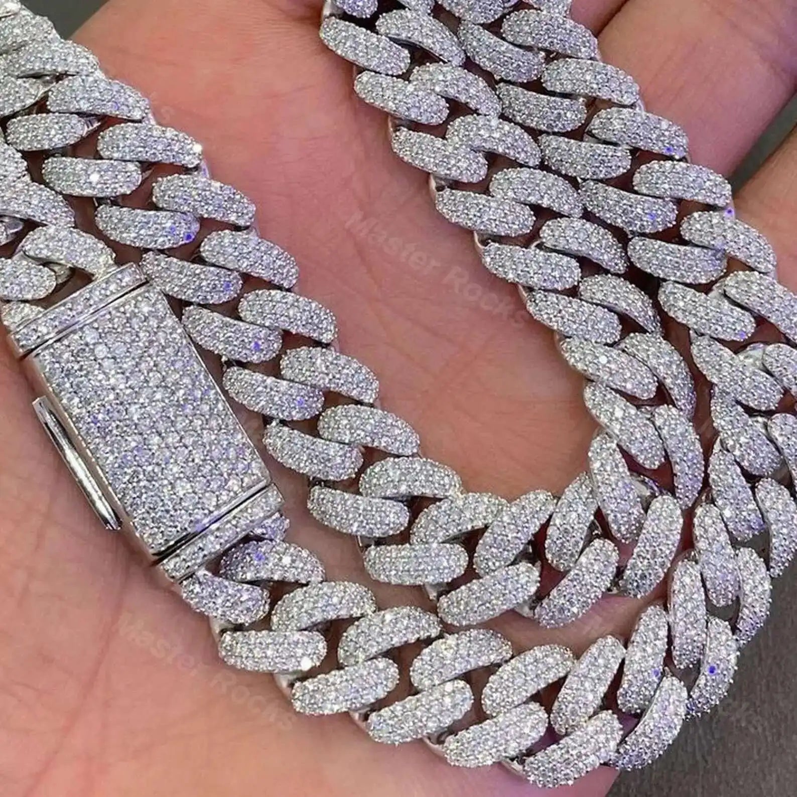 12MM 3rows Vvs Moissanite Studded Miami Cuban Link Chain 925 Sterling Silver Moissanite Iced out Cuban Chain
