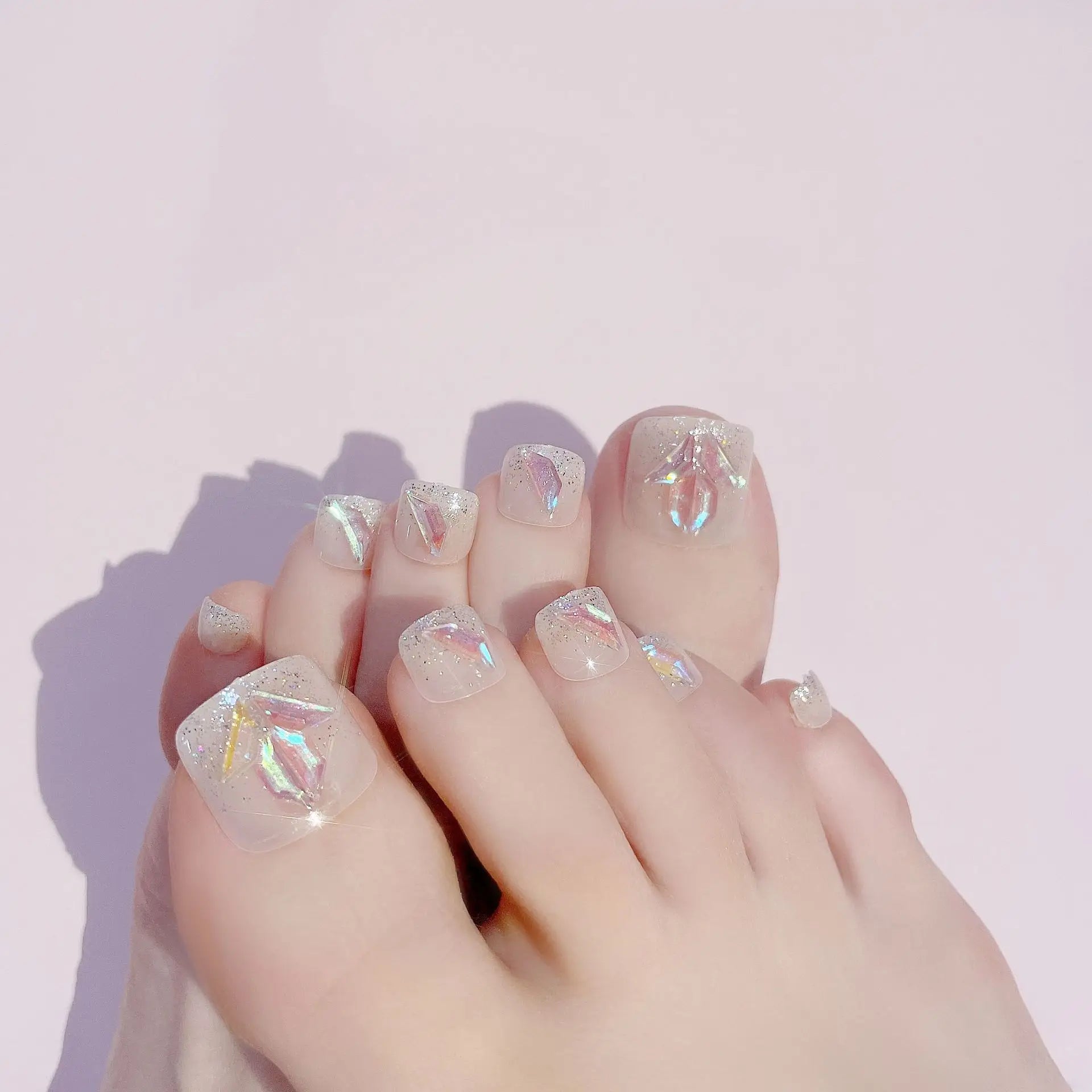 24Ps Glossy Lake Blue Press on Toe Nails Artificial Acrylic Fake Toenails Full Coverage Removable Wearable Toe Nail Art Finished