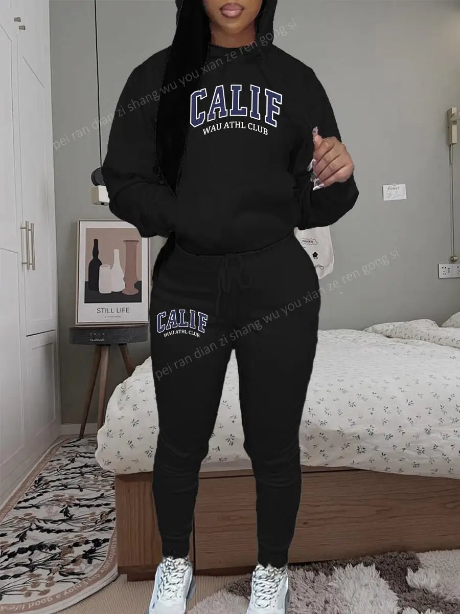Women's Hoodies pants Sets Two-piece suit High Quality Sportswear Printed CALIF Aesthetic Clothing New Female Winter Tracksuit