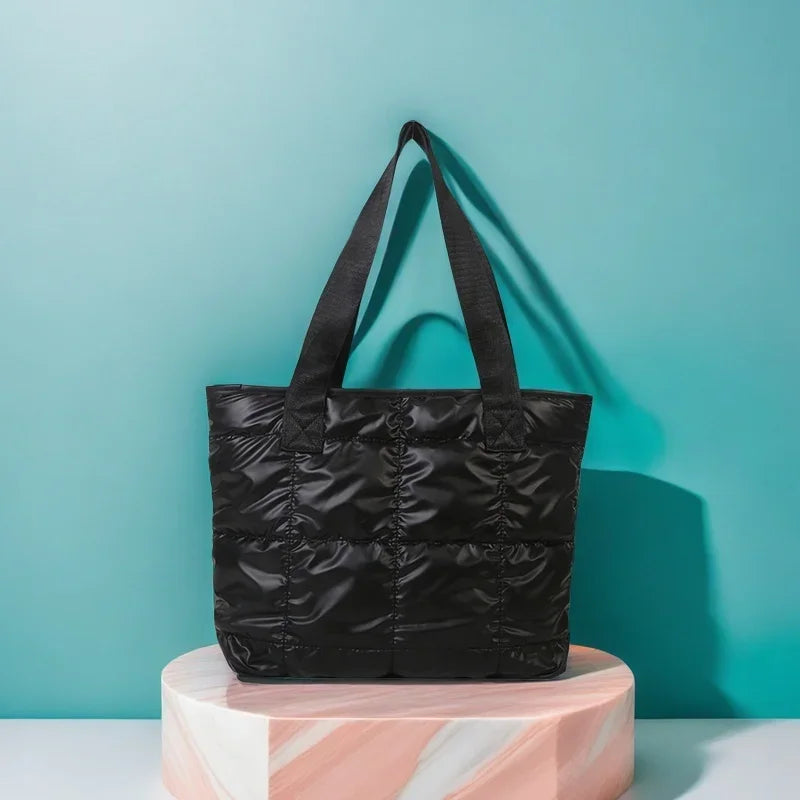 Fashion Ladies Tote Handbags Large Capacity Cotton Padded Shopping Bag Rhombus Portable Handbag Quilted Solid for Leisure Travel
