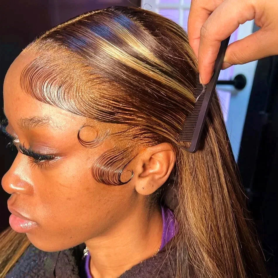 Highlight Straight Human Hair Wigs Brazilian Honey Brown Colored 13x4 Lace Front Wigs Preplucked 13X6 Lace Frontal Wigs 4x4 5x5