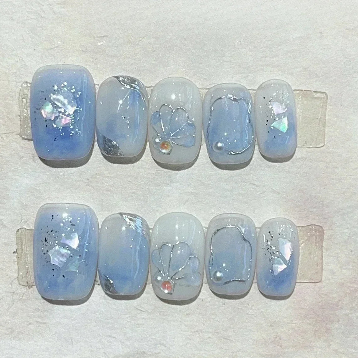10Pcs Handmade Press on Nails Full Cover 3D Colorful Cute Design Summer Artificial Manicure Short French False Nails Nail Tips