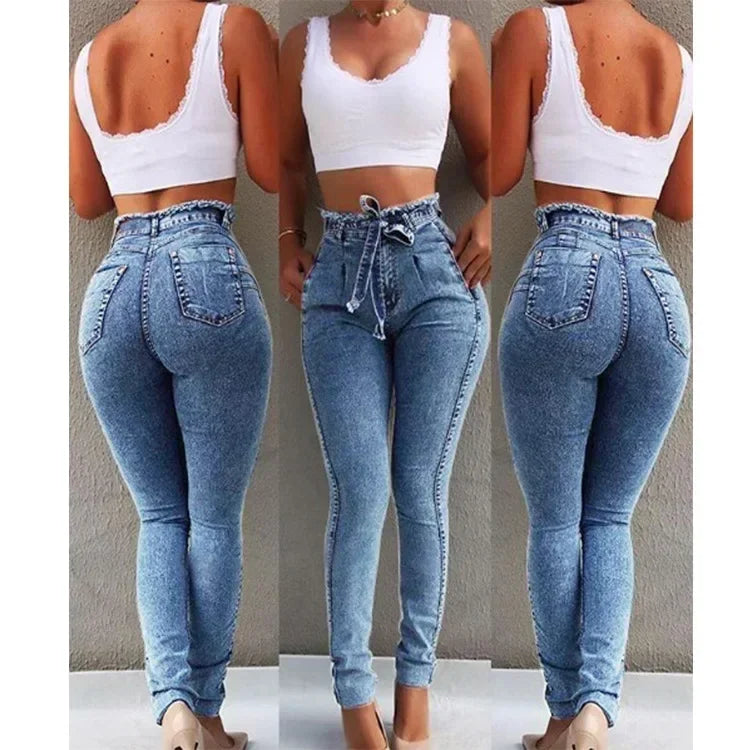 Plus-Size High-Waist Stretch Denim Pants – Slim Pencil Fit