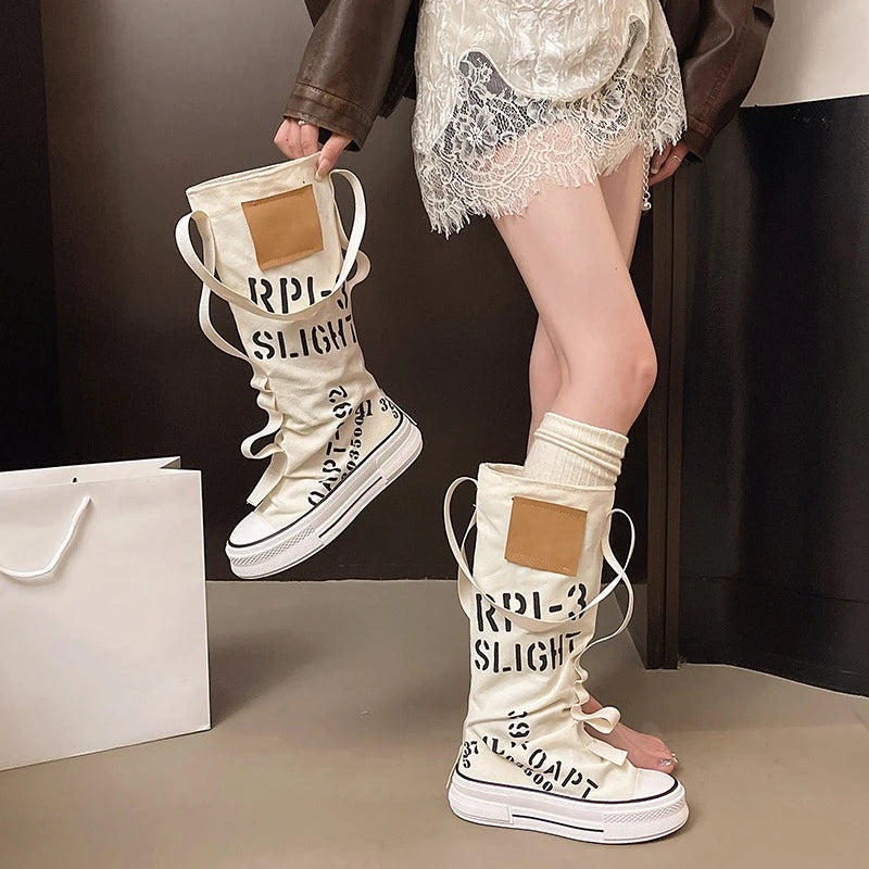 Platform Long-thigh Boots 2025 New Fashionable and Versatile Design Sense Niche High-top Stacking Board Shoes
