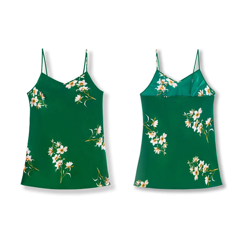 Plus Size 3XL 4XL 5XL Chemise Nightgown Summer New Female Satin Sleepwear Sexy Print Flower Strap Nightdress Homewear Negligee