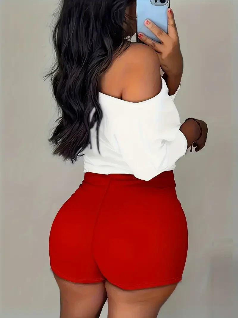 Plus Size Shoulder-Baring Print Two-Piece Set