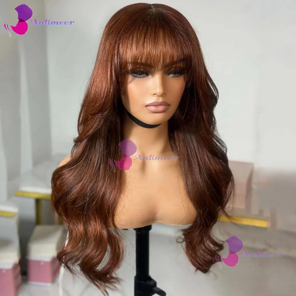 Auburn Body Wave Glueless Lace Wig with Bangs