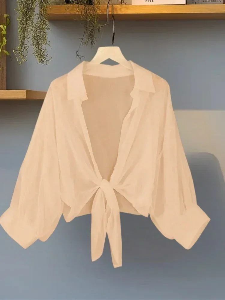 Plus Size Loose Long Sleeve Collared Blouse