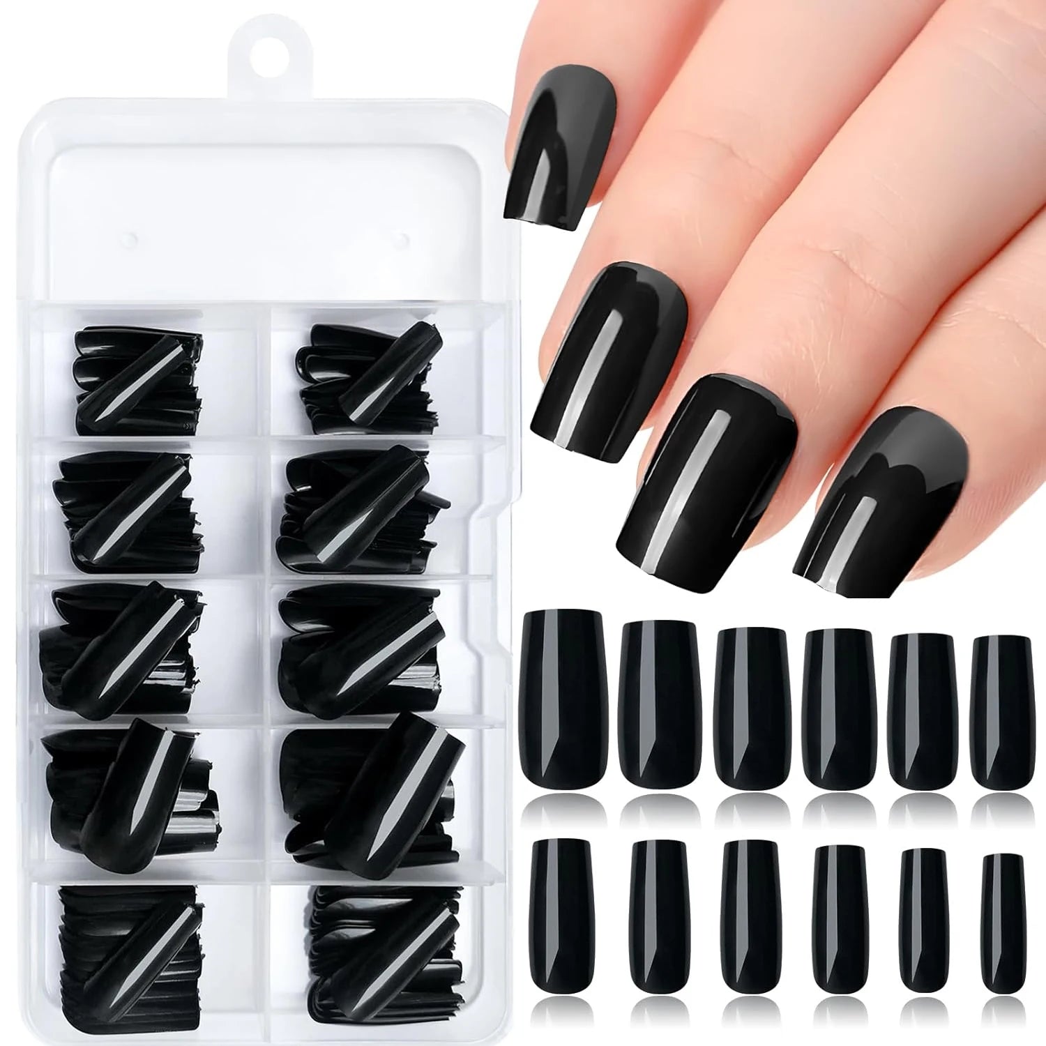 120Pcs Black Square French Tip False Nails Press On Nails Medium Square Full Coverage False Nails for Nail Extensions DIY Salon