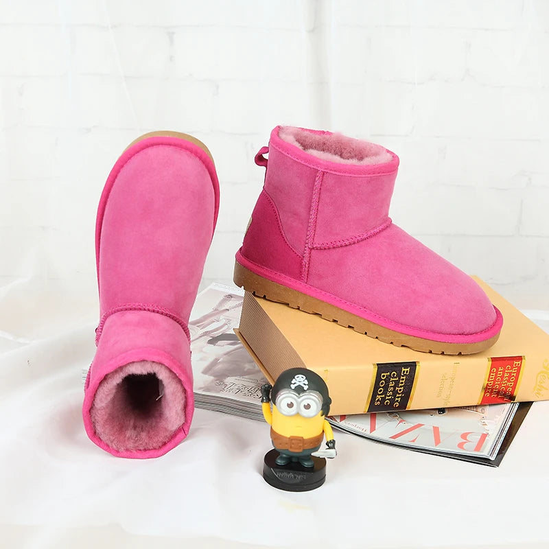 100% Natural Fur Winter Boots Classic Women Snow Boots Genuine Sheepskin Leather Female Short Boots Warm Wool Ankle Shoes