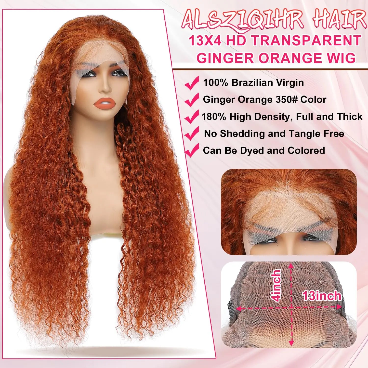 30 inch Ginger Orange Water Wave Lace Front Wigs Human Hair Colored 13x4 HD Transparent Lace Frontal Wig For Women 180% Density