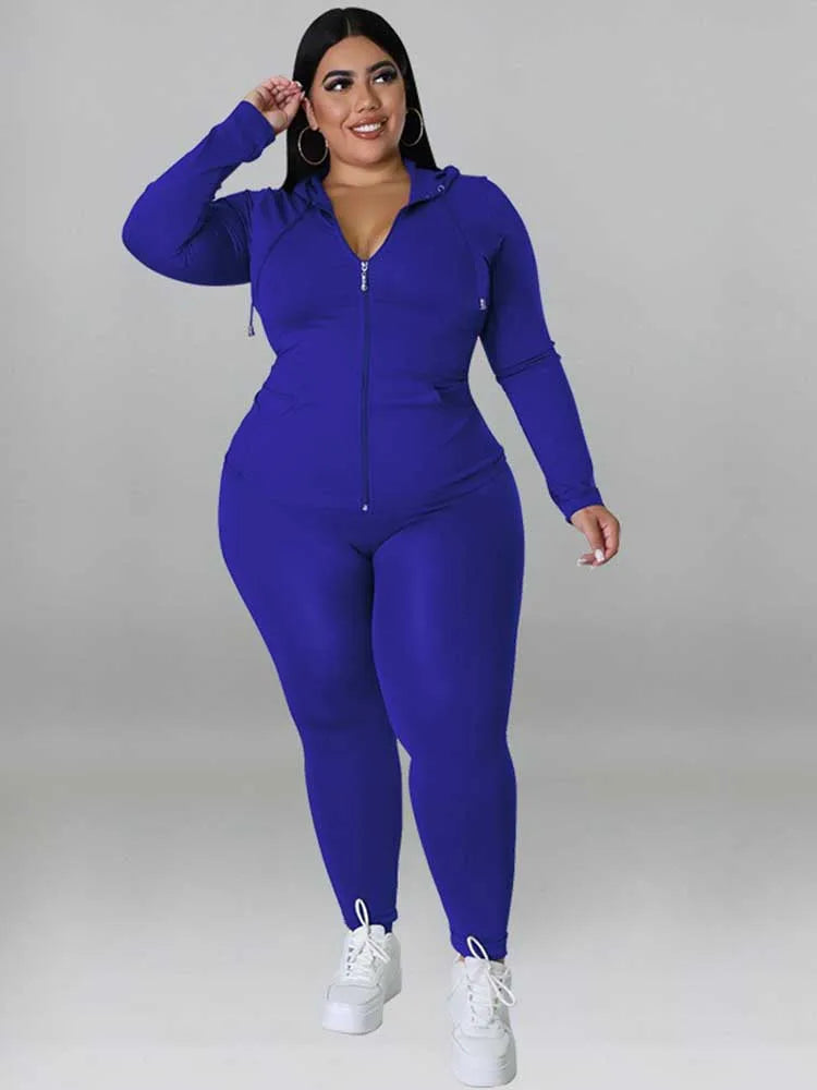 Plus Size Women 2 Piece Set Outfit Stretchy Hoode and Pant Trouser Suits New in Matching Sets Fall Workout Outfits Tracksuit