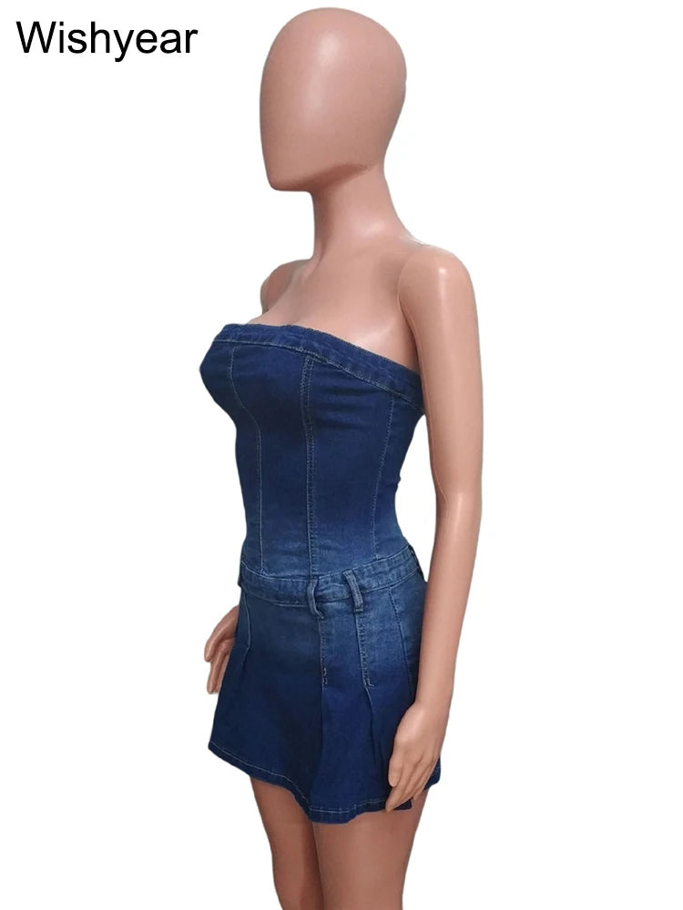 Strapless Denim Skort Romper