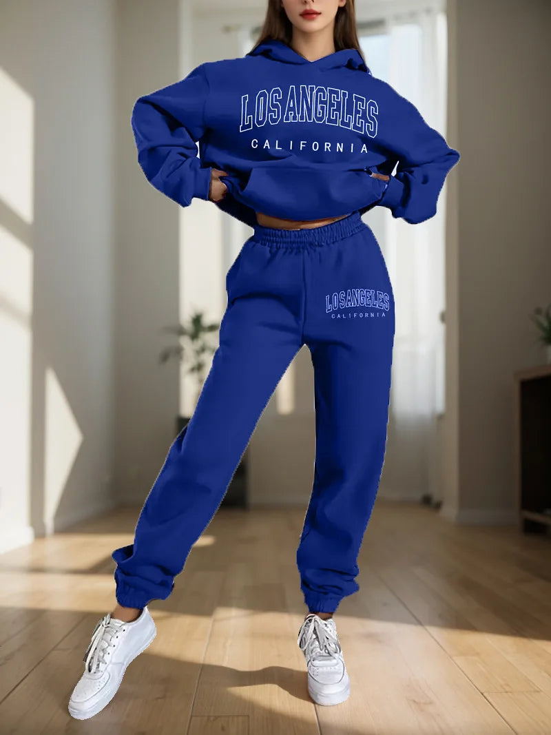 Women's Hoodies Two Pieces Sets Fashion Letter Print Pullover Sweatpants 2Pieces Set Sweatshirts Trousers Suit For Women Hooded