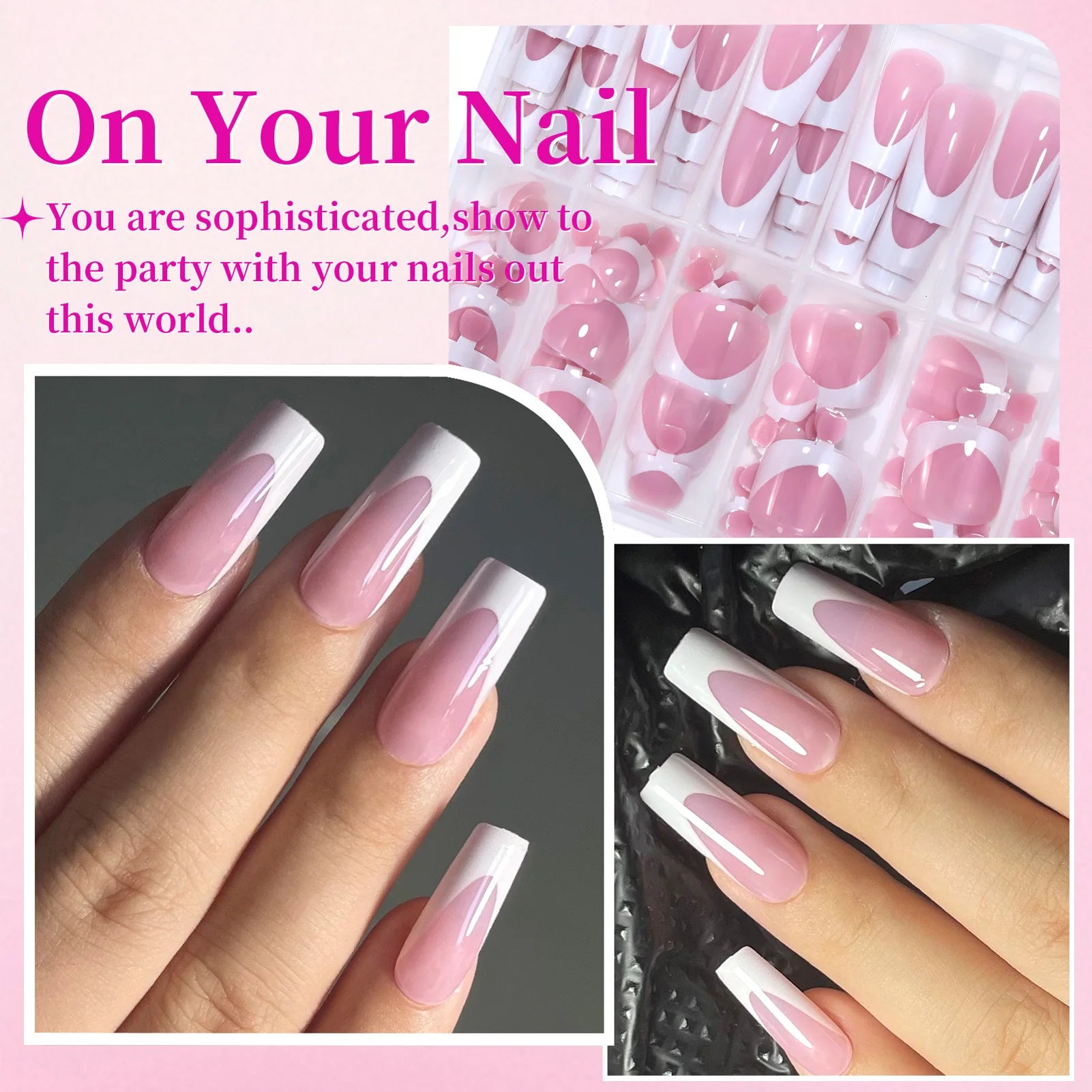 288PCS Nude Pink Fake Nails Colorful French Tips Full Cover Press On Nails for Hands & Feet DIY Manicure False Nails Art