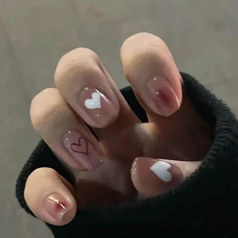 Pink Fake Nails Press on Nail Designs Art Long Tips False Forms with Glue Stick Stickers Reusable Set Acrylic Artificial