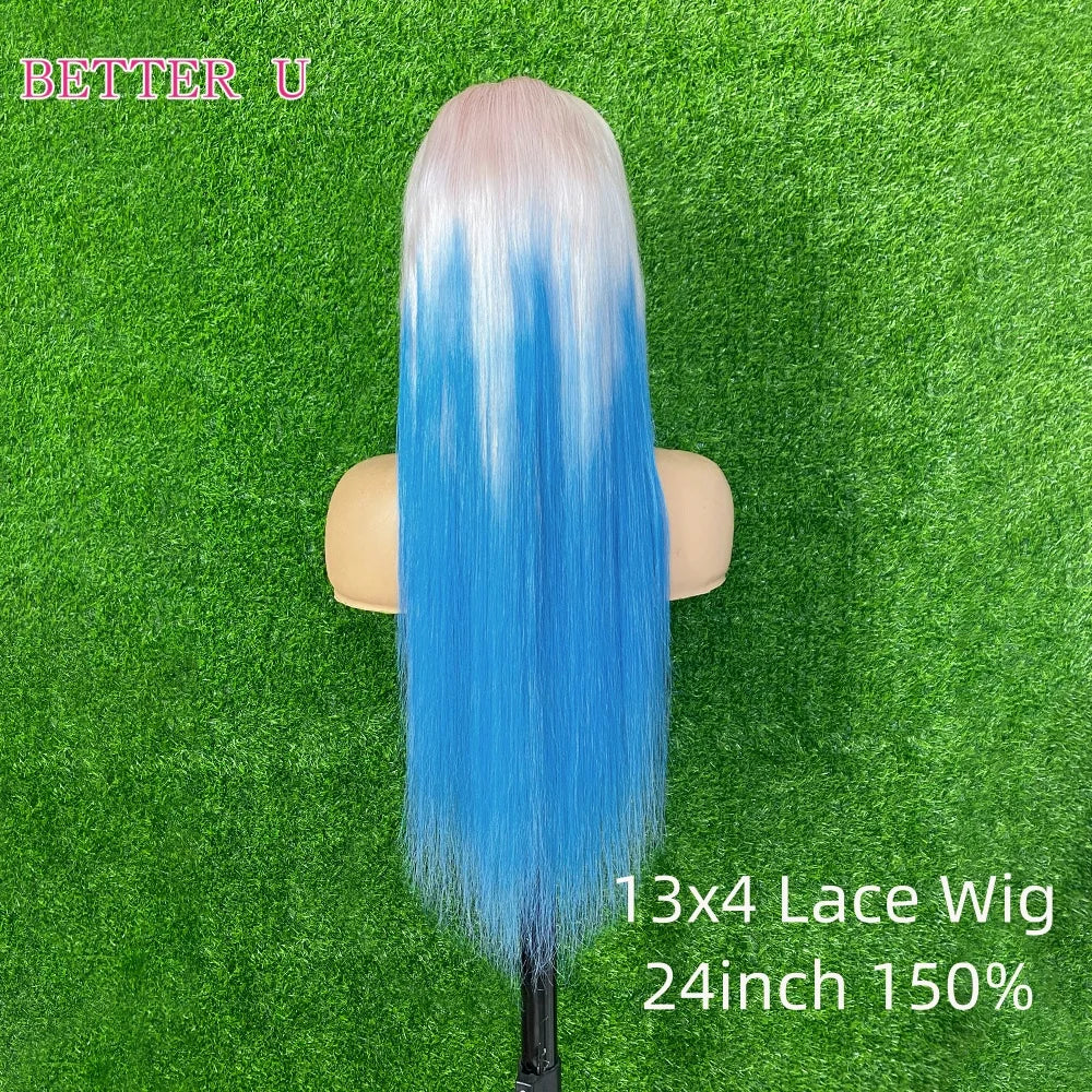 Brazilian Straight Blue-White Gradient Lace Front Wig (13×4/13×6)