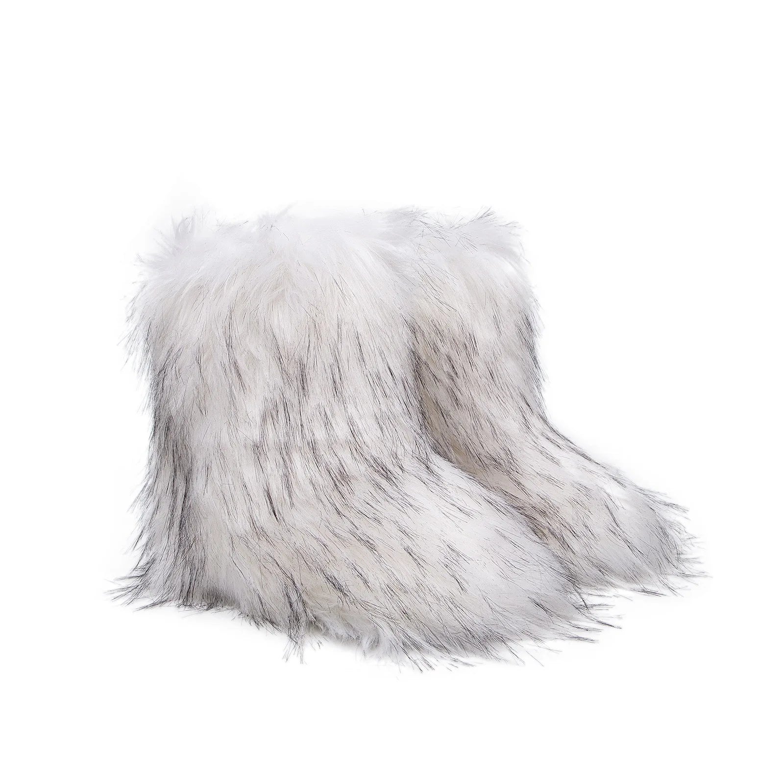 New Winter Faux Fur Onepiece Raccoon Fur Female Snow Boots Fur Shoes Outdoor Mid Leg Boots