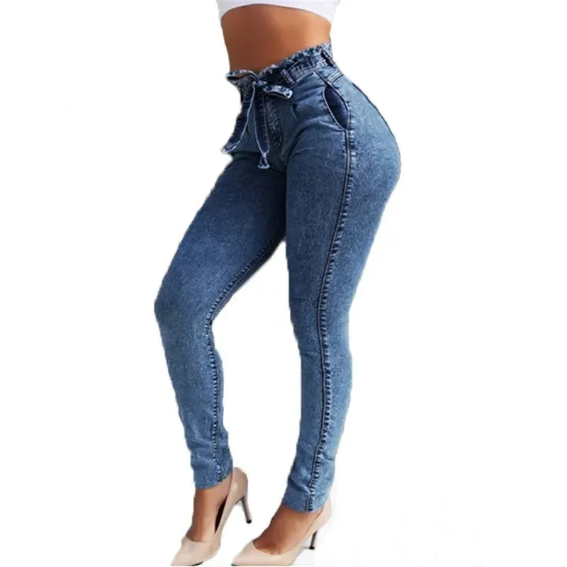 Plus-Size High-Waist Stretch Denim Pants – Slim Pencil Fit