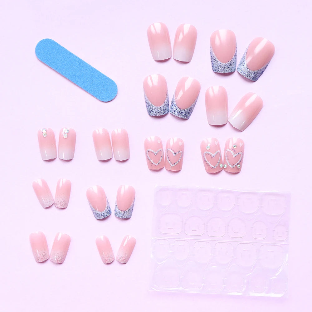 ARTAUG 24PCS Elevate Your Style Medium Square Press On Nails Pink Press On Nails Love Design Sweet Nails Glisten Press On Nails