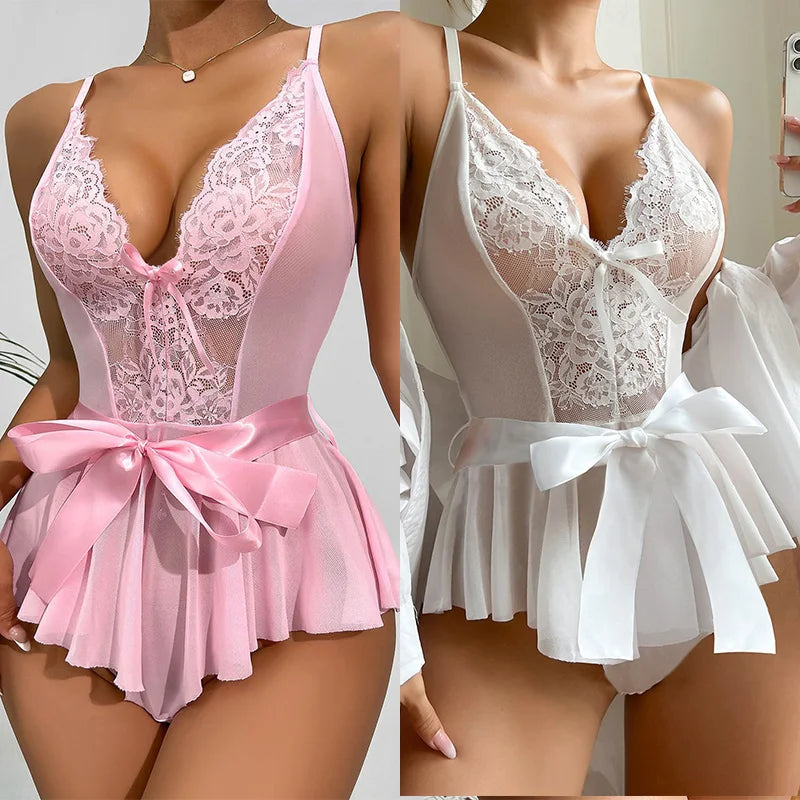 Lingerie Sexy Hot Woman Lace Babydoll Chemise Dress Erotic Underwear Set Lenceria Sexi Porno Costumes Sleepwear Exotic Apparel