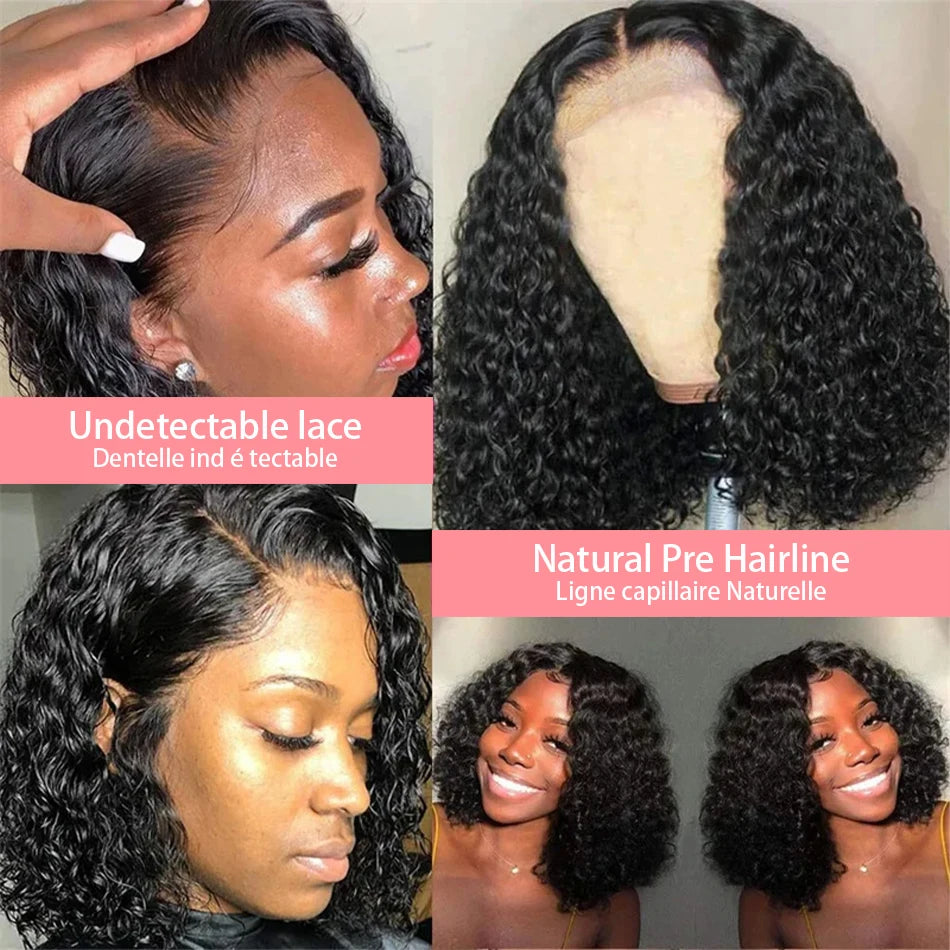 Brazilian Curly Short Bob 13x4 Lace Frontal Wig 200% Density Deep Wave 4x4 Transparent Lace Front Wigs 100% Human Hair For Women