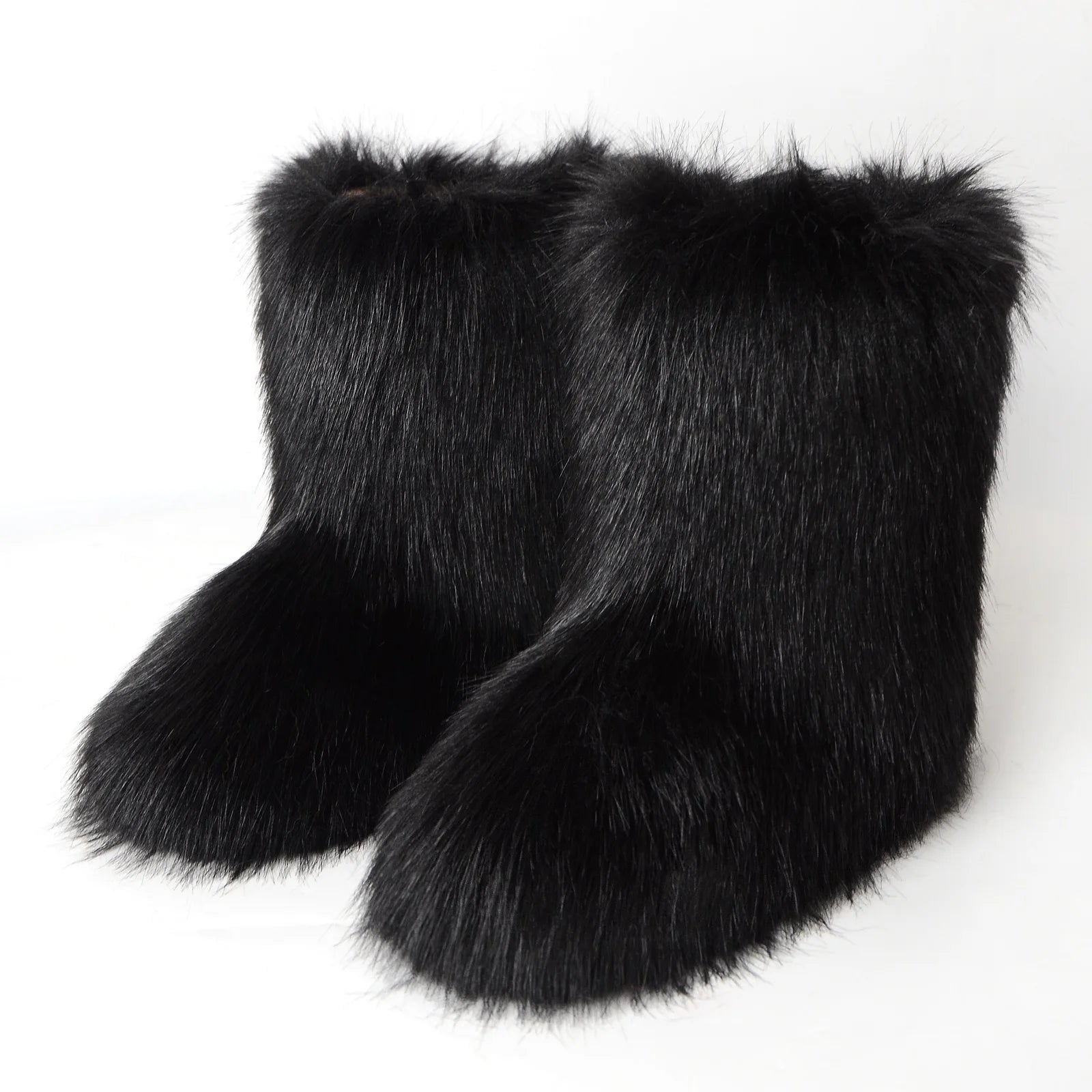 New Winter Faux Fur Onepiece Raccoon Fur Female Snow Boots Fur Shoes Outdoor Mid Leg Boots