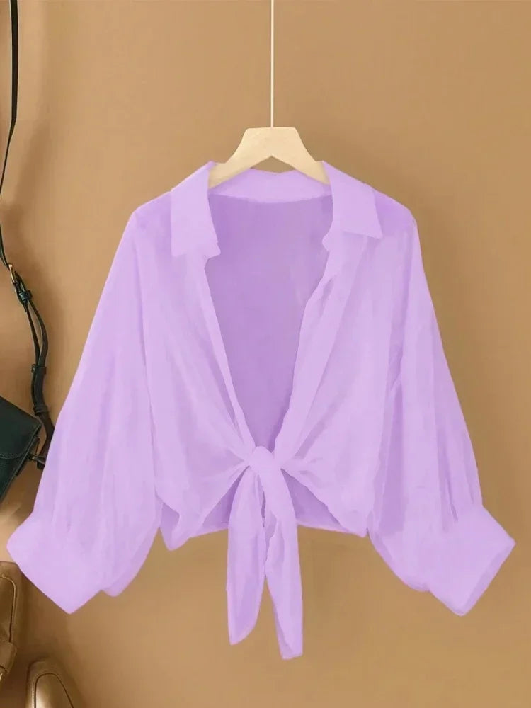 Plus Size Loose Long Sleeve Collared Blouse
