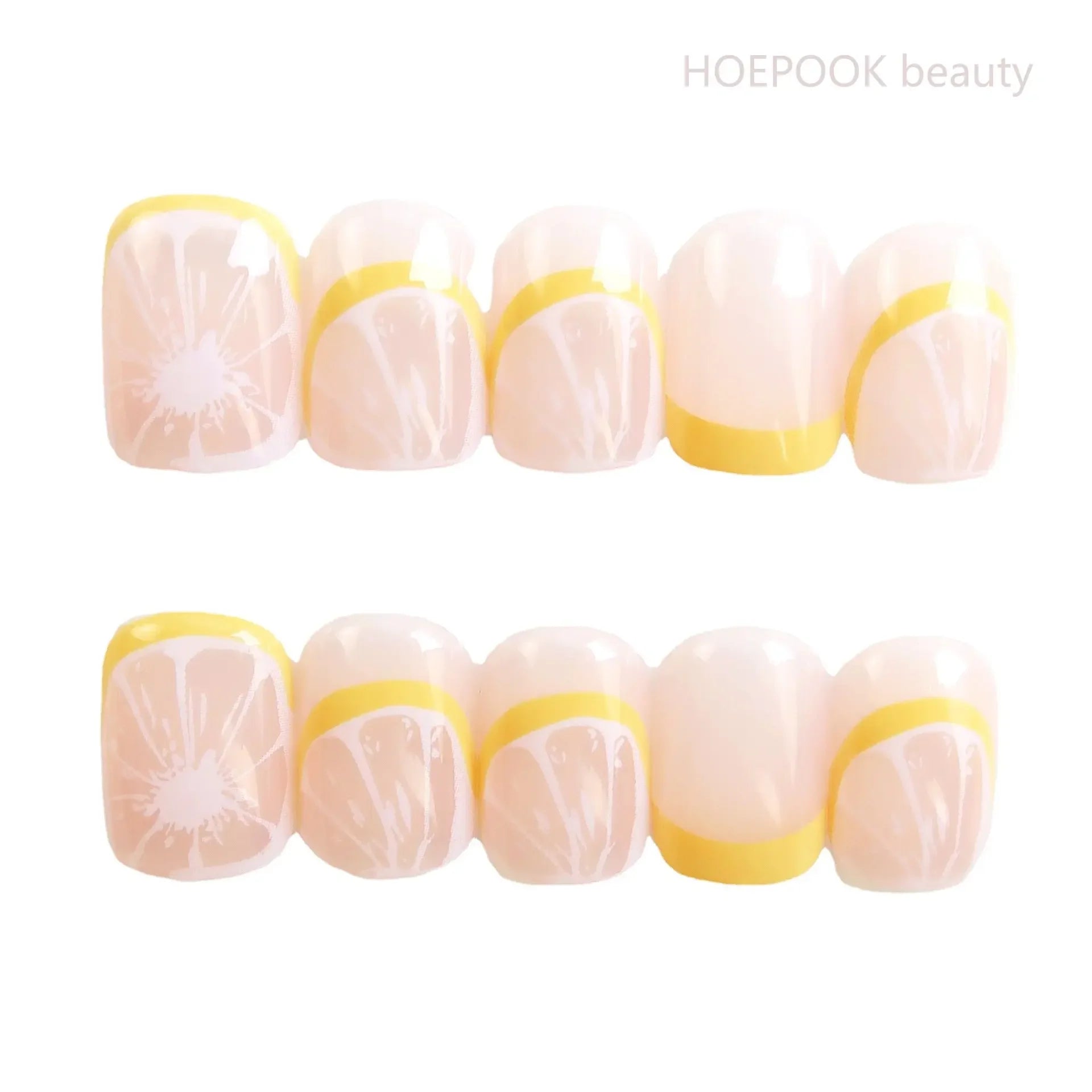 24pcs French Lemon Full Cover Artificial Fake Nails Art Seamless Removable Coffin False Nails With Glue Girls Press On Nail Tips