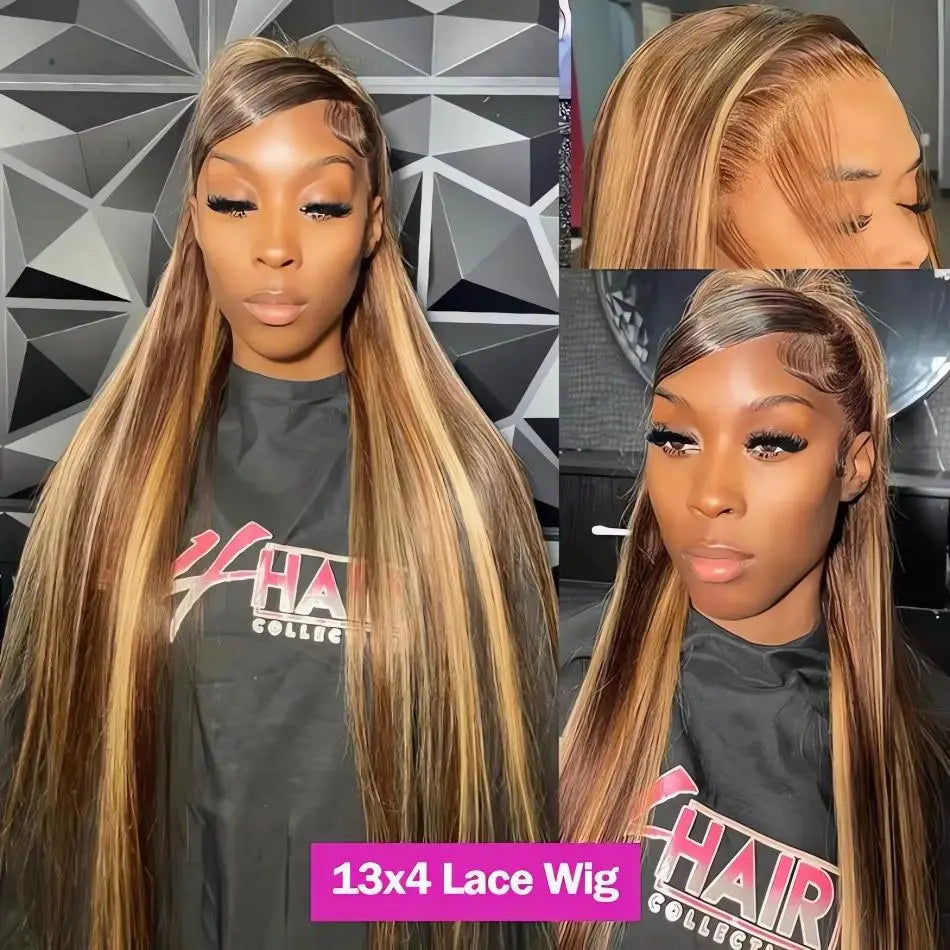 Highlight Straight Human Hair Wigs Brazilian Honey Brown Colored 13x4 Lace Front Wigs Preplucked 13X6 Lace Frontal Wigs 4x4 5x5