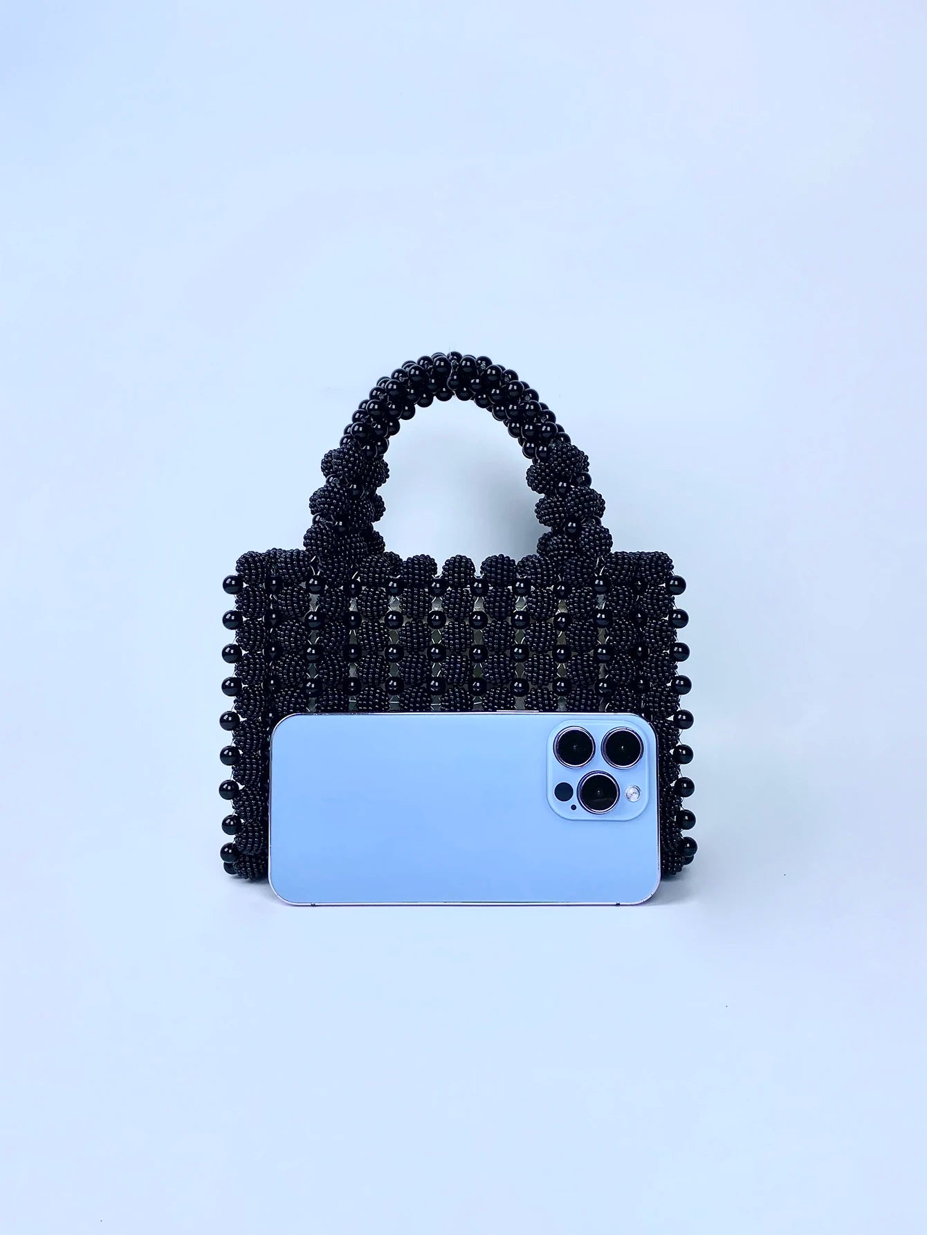 Handwoven pearl bag, beaded bag, bayberry ball, black handbag, female