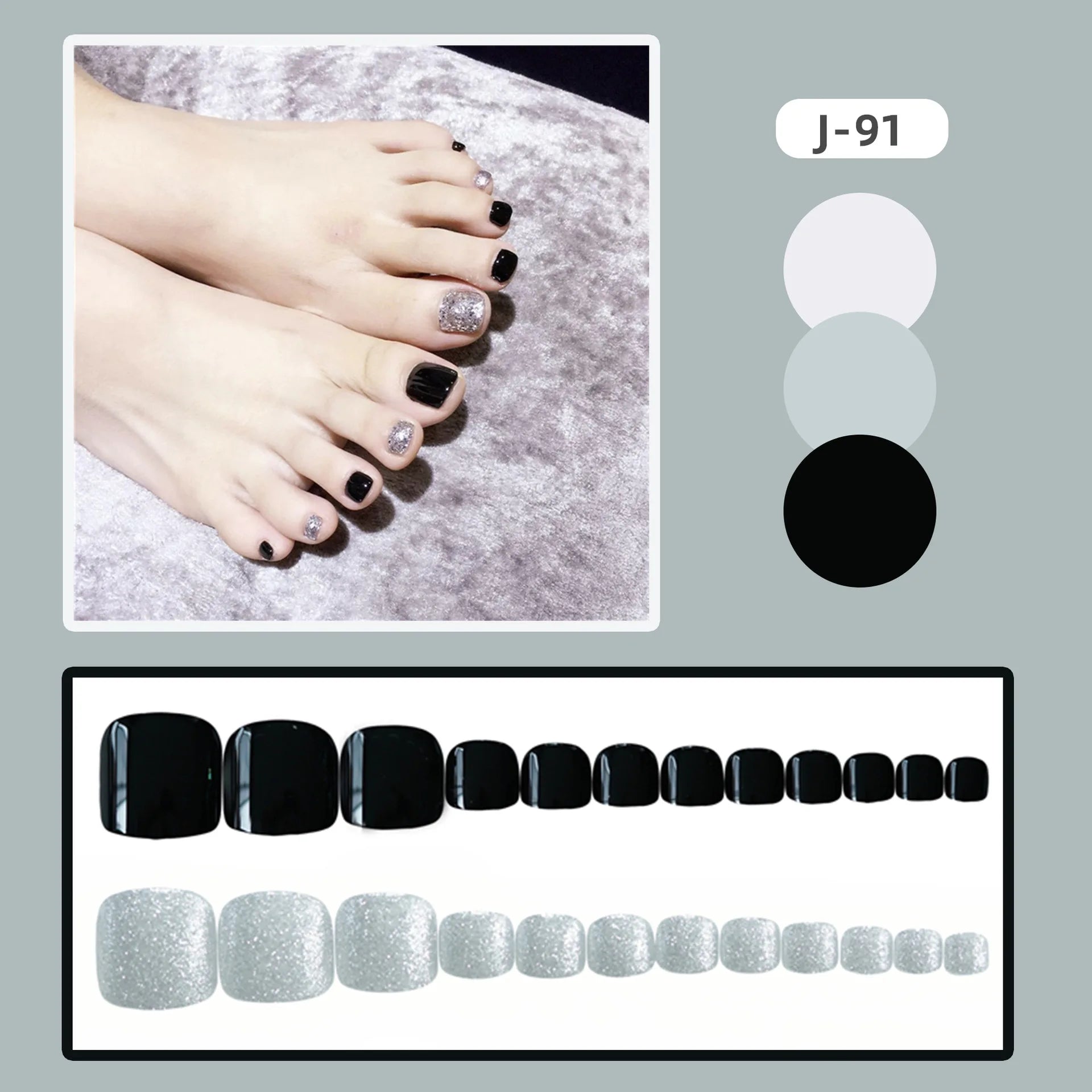 24Ps Glossy Lake Blue Press on Toe Nails Artificial Acrylic Fake Toenails Full Coverage Removable Wearable Toe Nail Art Finished