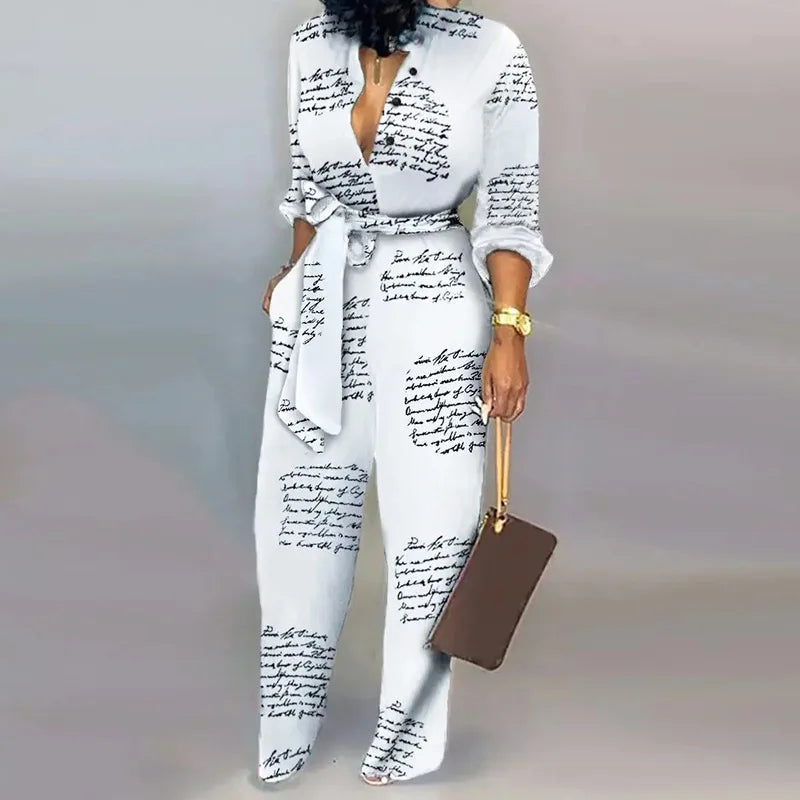 Vintage Button-Up Lace-Up Long Sleeve Jumpsuit