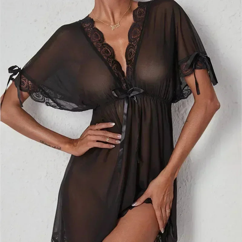 Lingerie  Add 220 Pounds Sexy Deep V Slip Nightdress Lace Hot Seductive Sex Pajamas Women Big Chest Mm Nightdress  Summer Dress