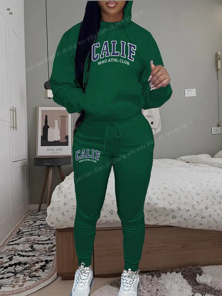 Women's Hoodies pants Sets Two-piece suit High Quality Sportswear Printed CALIF Aesthetic Clothing New Female Winter Tracksuit
