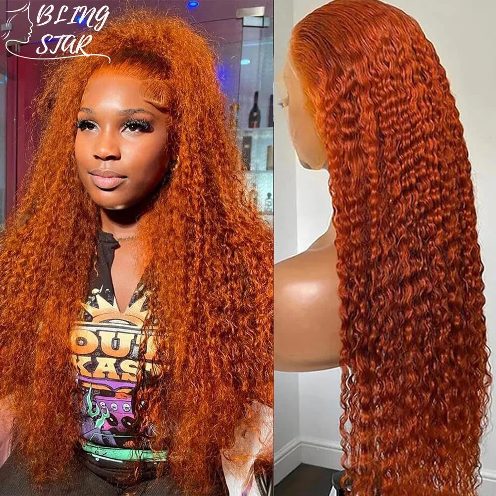 30 inch Ginger Orange Water Wave Lace Front Wigs Human Hair Colored 13x4 HD Transparent Lace Frontal Wig For Women 180% Density