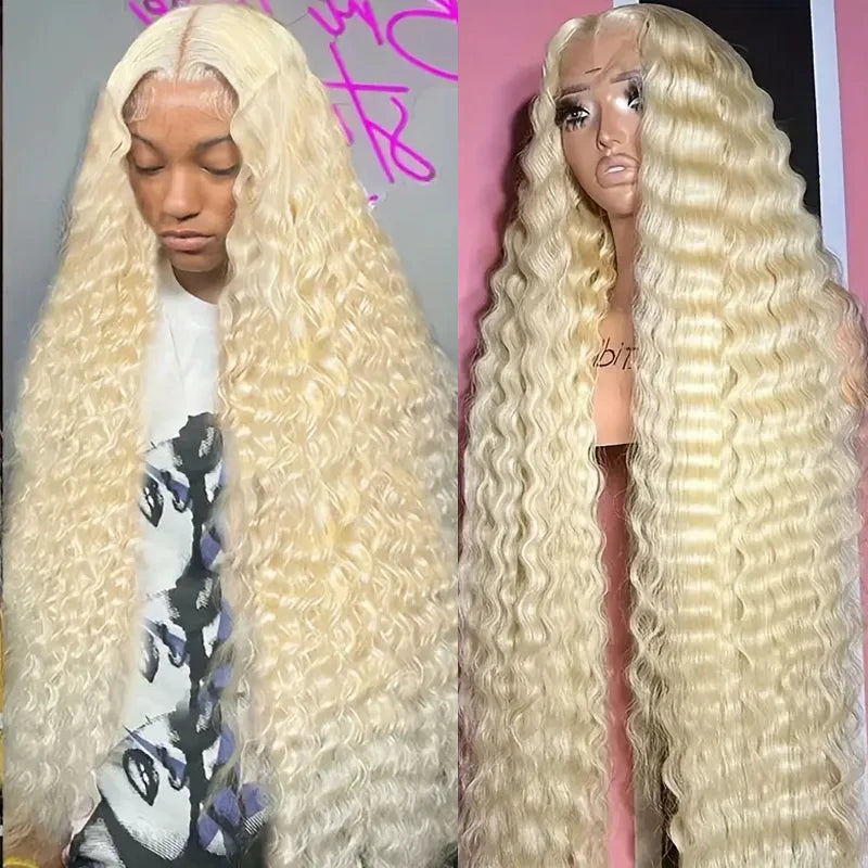 38 Inch Wigs Human Hair Blonde Lace Front Deep Wave 613 Blonde 13x6 hd lace 100% Human Hair Pre Plucked With Natural Hairline