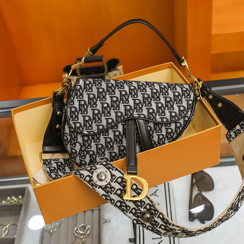 Women Bag Fashion Irregular Embroidery Semi-circle Saddle Bag Women Wide Shoulder Strap One-shoulder Crossbody Handbag Versatile