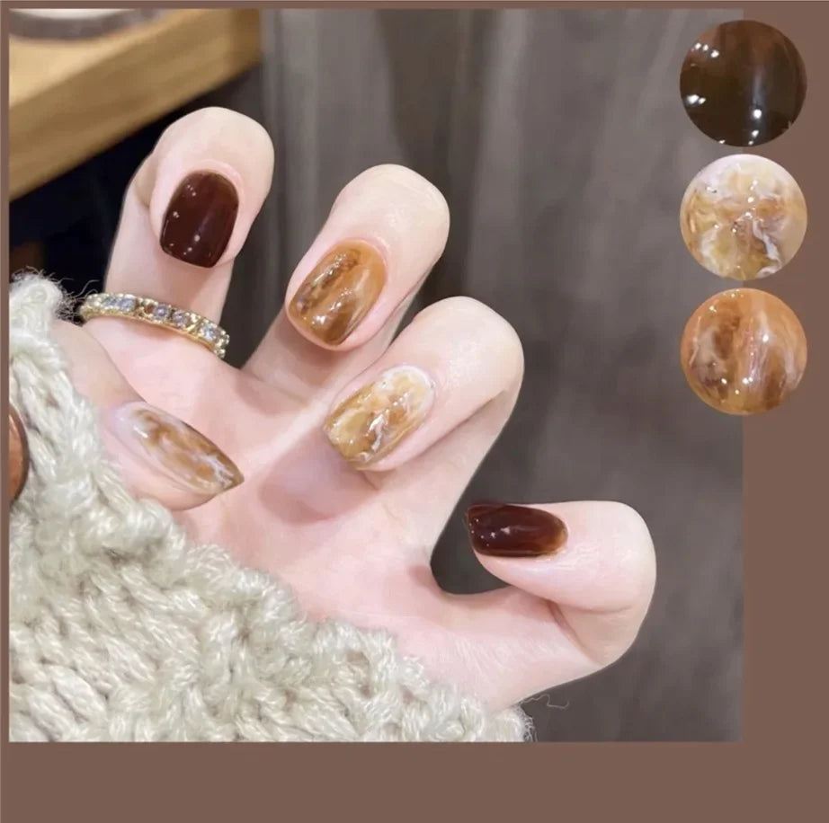 24pcs French Lemon Full Cover Artificial Fake Nails Art Seamless Removable Coffin False Nails With Glue Girls Press On Nail Tips