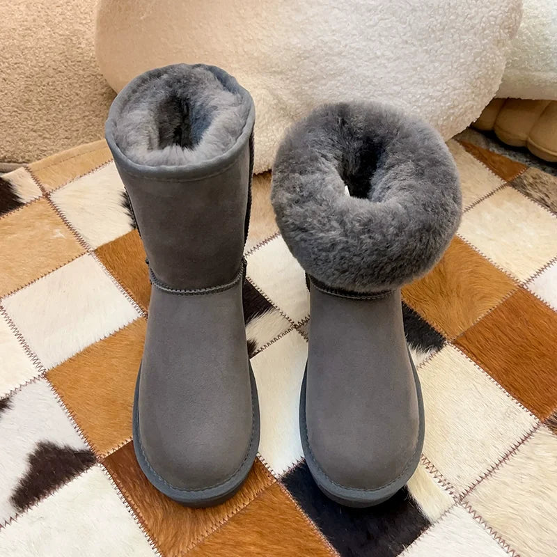 Natural Fur Classic Genuine Sheepskin Women Boots Women Shoes Women Flats Boots Women's Winter Wool Warmth Woman Snow Boots