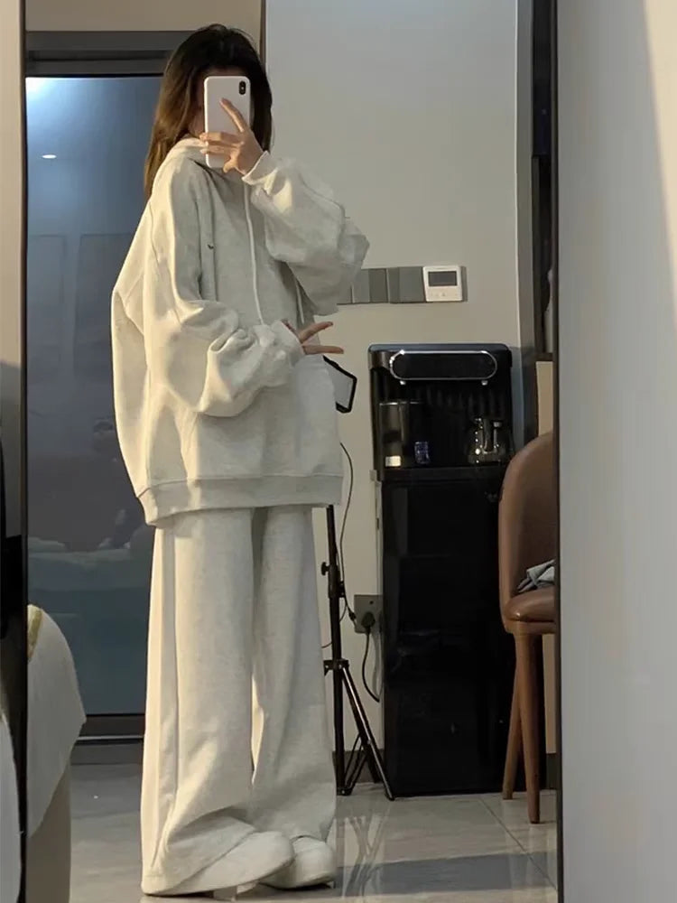 Women's Hoodie Sportswear Set Spring Autumn Loose American Casual Running Two-Piece Set Student Korean Style