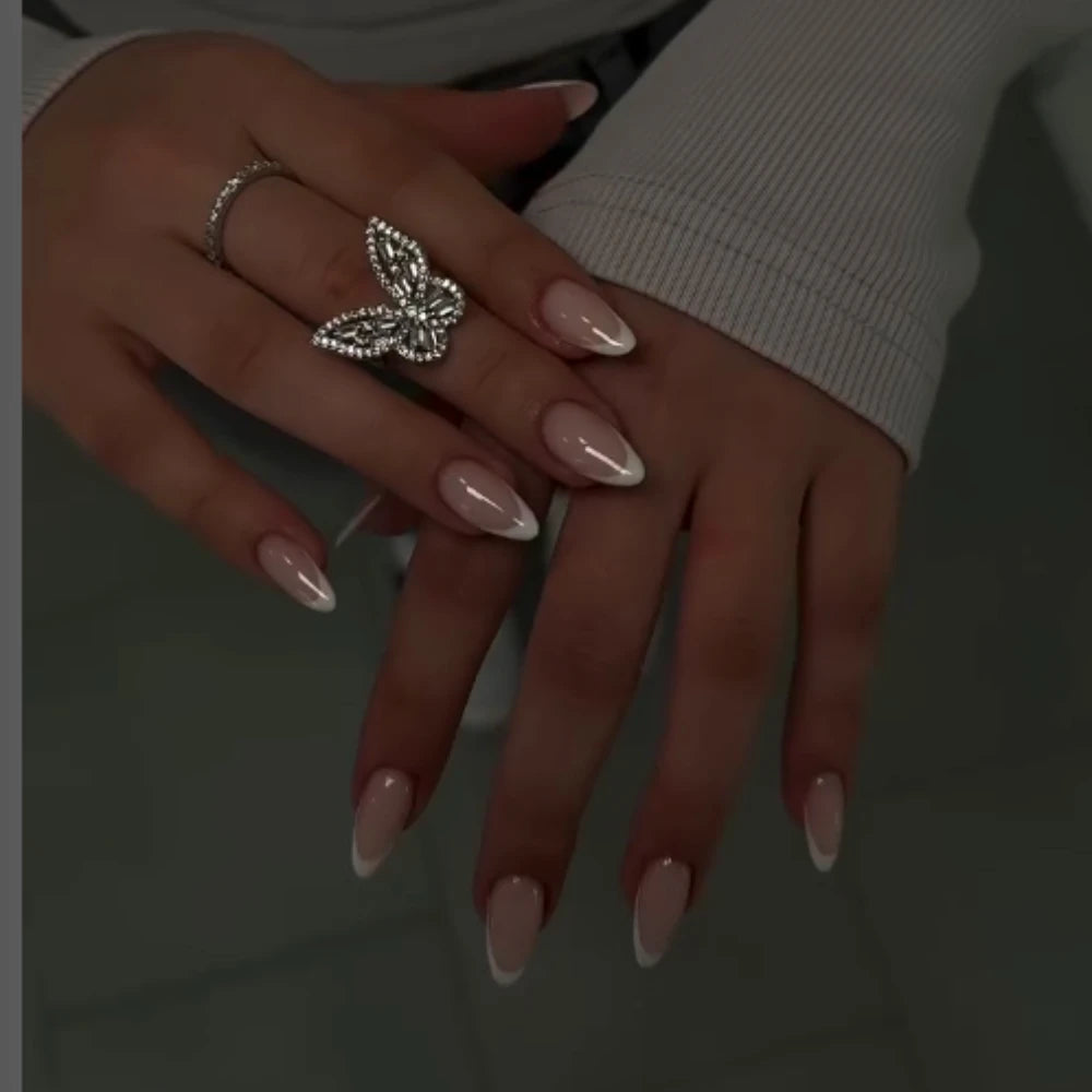 10 Pcs Handmade Press On Nails French Simple Limited Leopard Print Medium Almond False Nails Design Art DIY Nails with Set