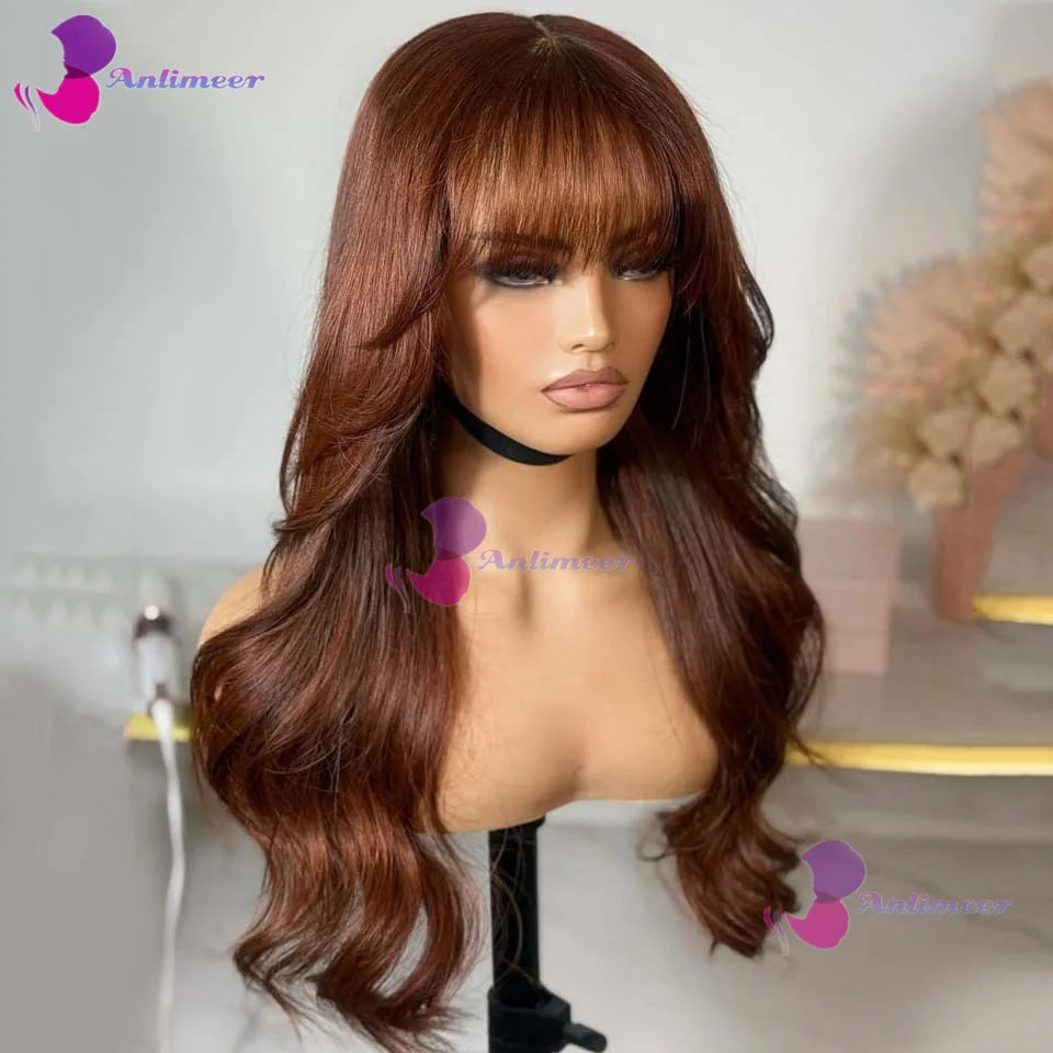 Auburn Body Wave Glueless Lace Wig with Bangs