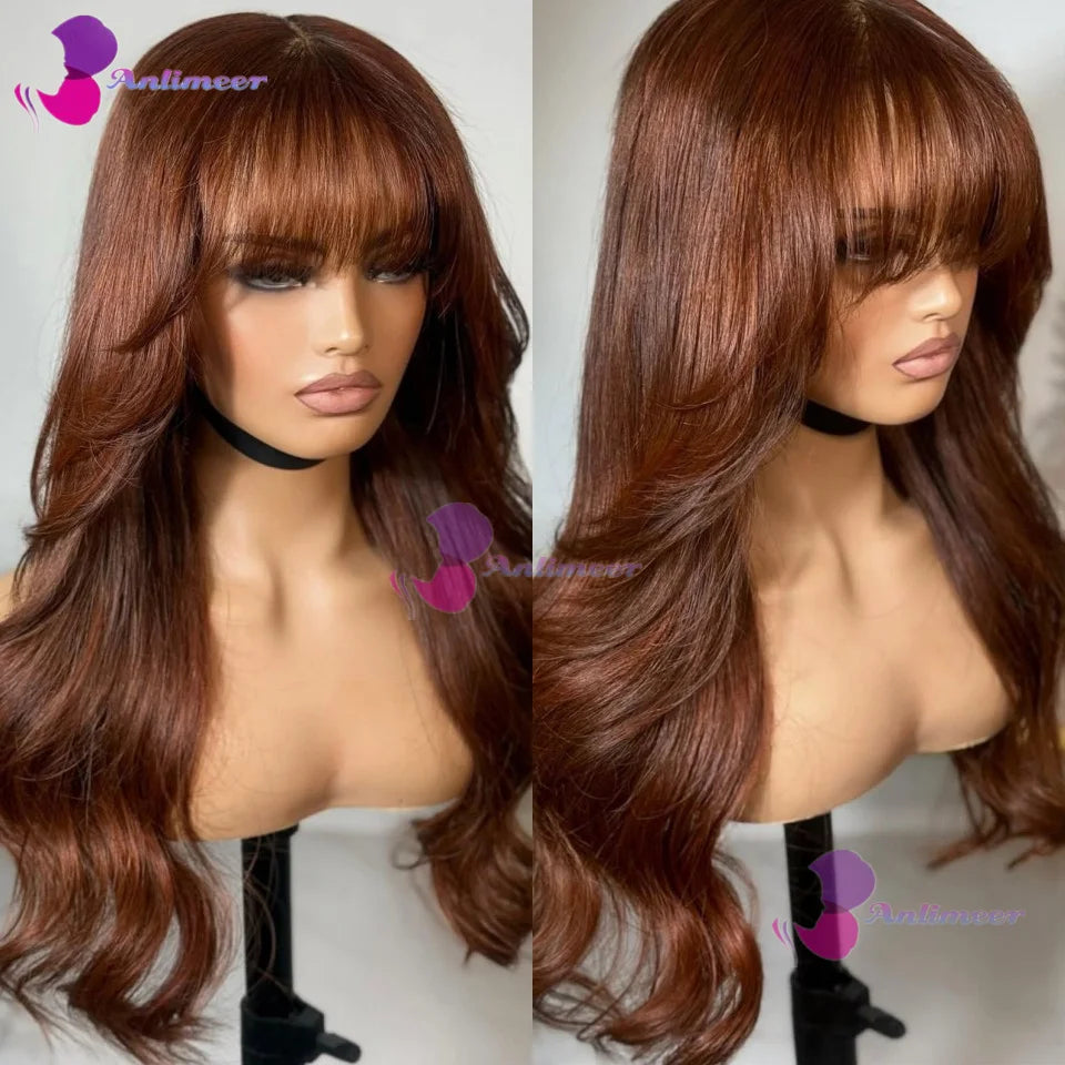 Auburn Body Wave Glueless Lace Wig with Bangs