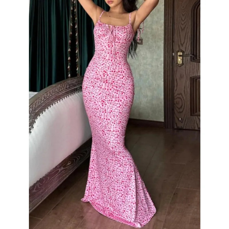 Plus Size 1XL-5XL  Women's Fashionable Cross Belt Floral Suspender Dress Women Micro Elastic and Ankle Sexy Dress