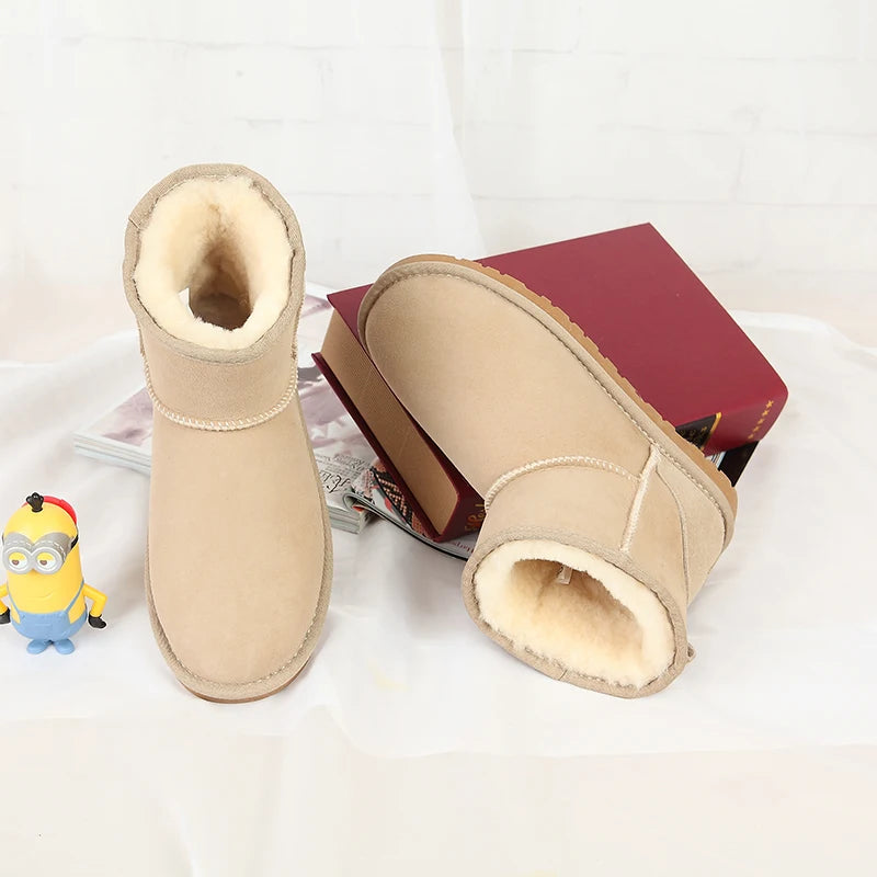 100% Natural Fur Winter Boots Classic Women Snow Boots Genuine Sheepskin Leather Female Short Boots Warm Wool Ankle Shoes