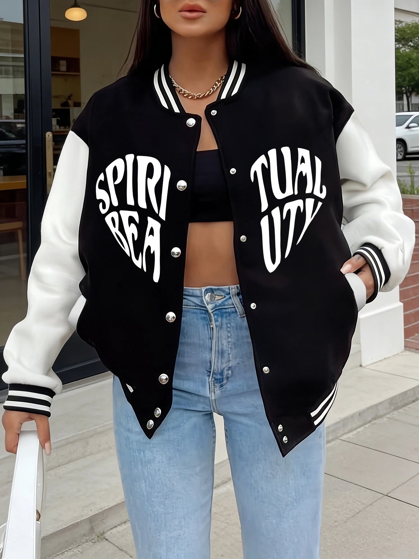 Spiritual Beauty Oversized Varsity Jacket