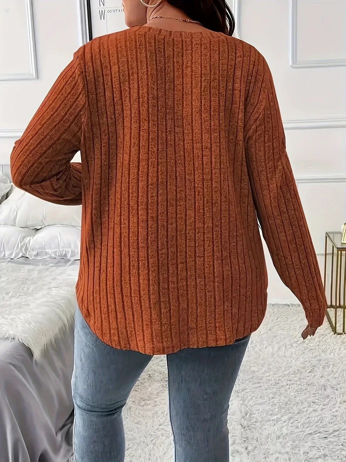 Plus Size Solid Color Long Sleeve Brushed Tee